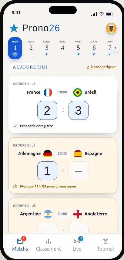 Écran Pronostics